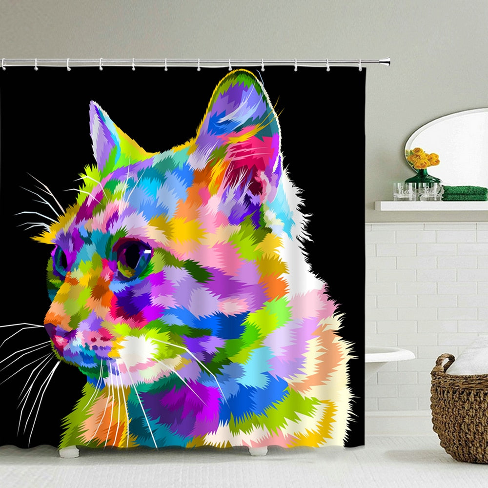 Big Cat Shower Curtain - Side / W90xH180cm