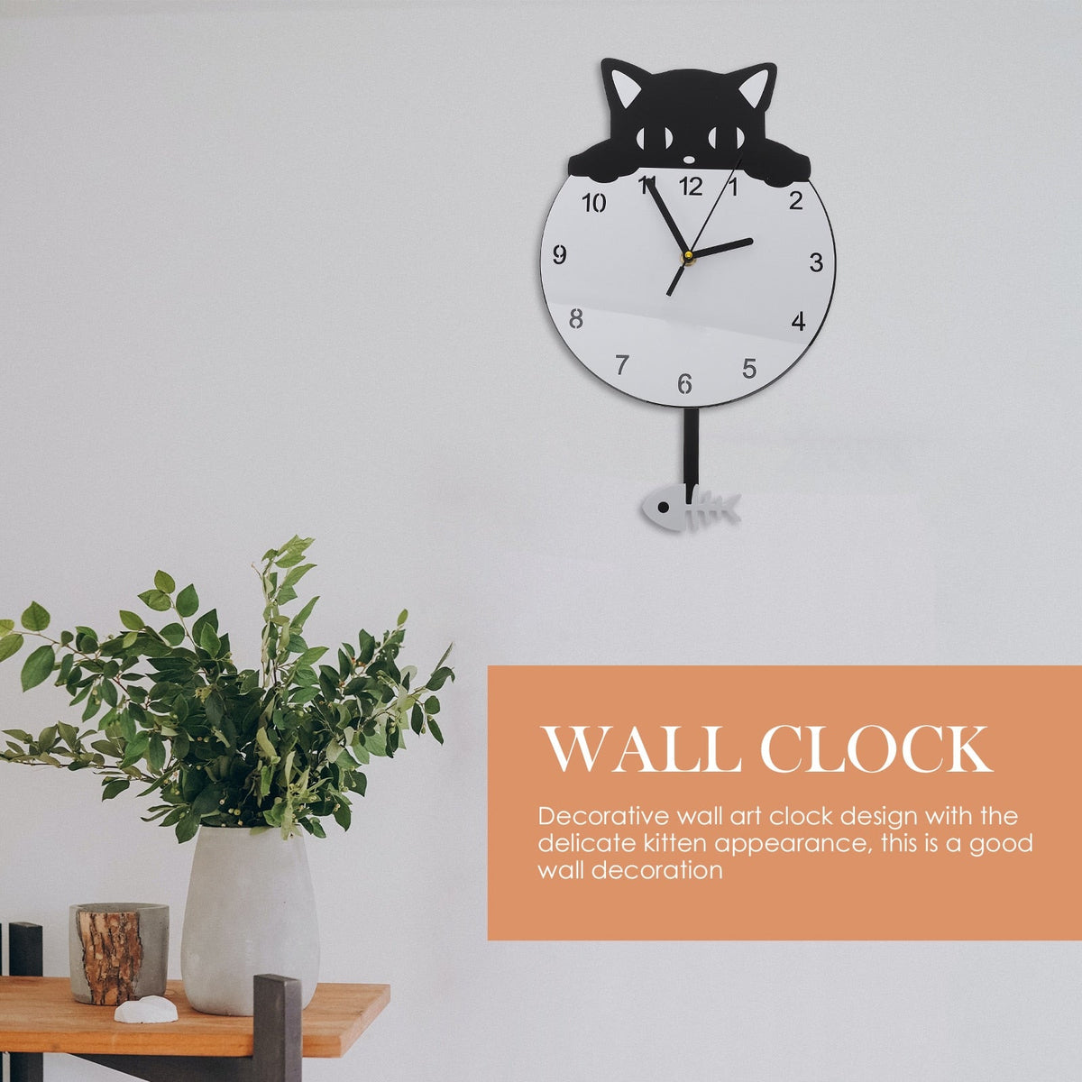 Black and White Cat Clock