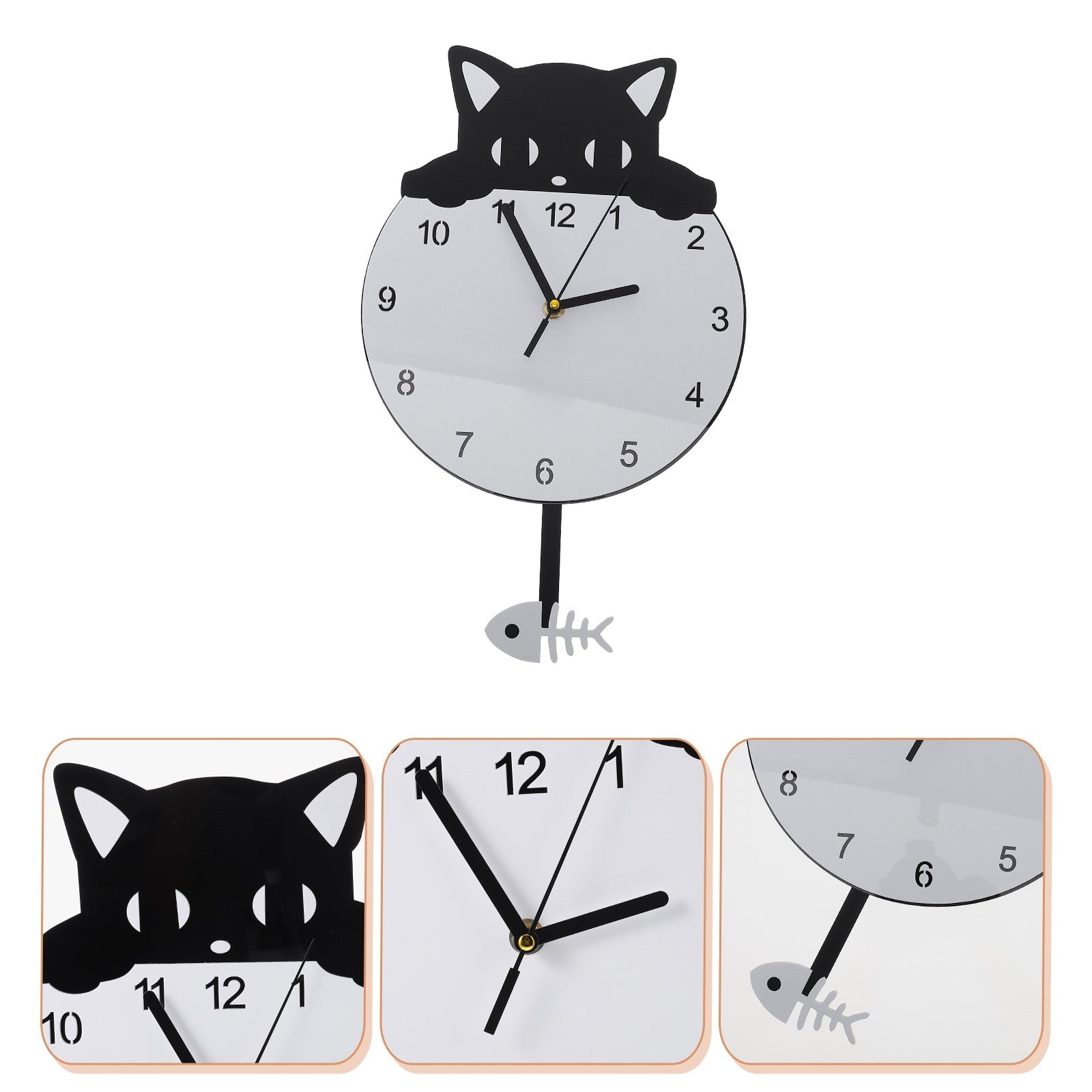 Black and White Cat Clock