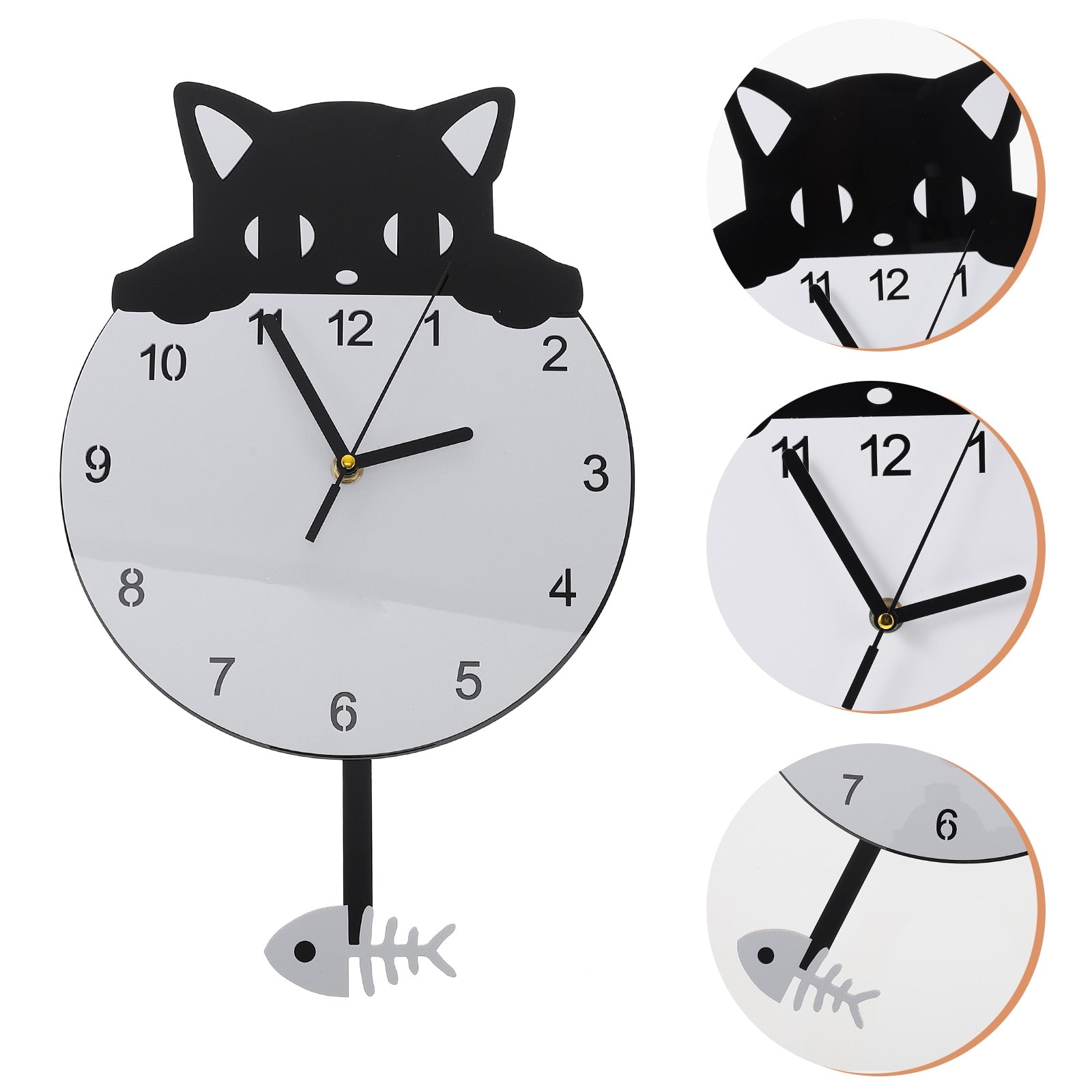 Black and White Cat Clock