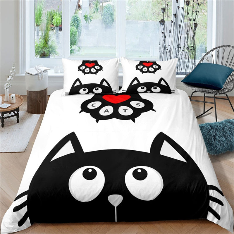 Black and White Cat Duvet Cover - Love / 70x133cm 2pcs