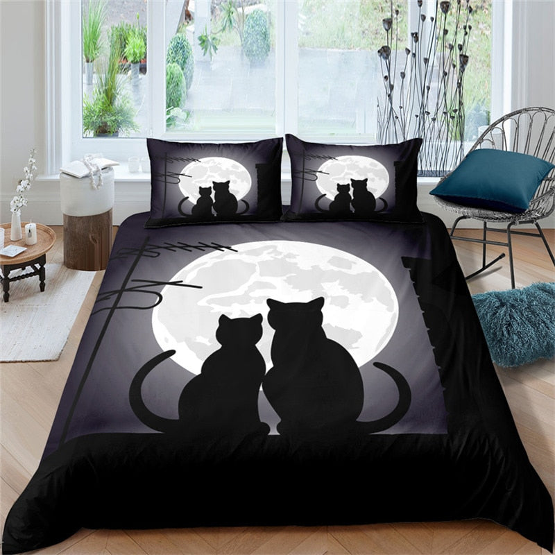 Black and White Cat Duvet Cover - Moon / 70x133cm 2pcs