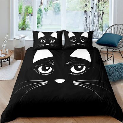 Black and White Cat Duvet Cover - Eyes / 70x133cm 2pcs