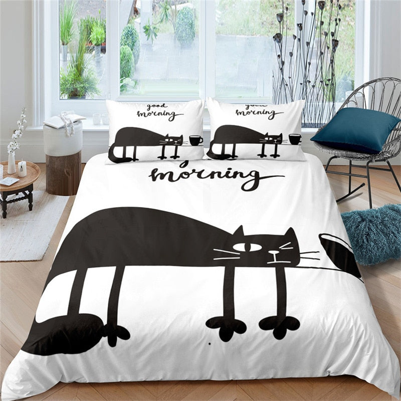 Black and White Cat Duvet Cover - Tired / 70x133cm 2pcs