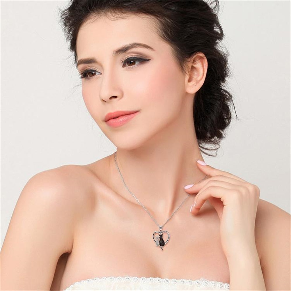 Black and White Cat Necklace - Cat necklace