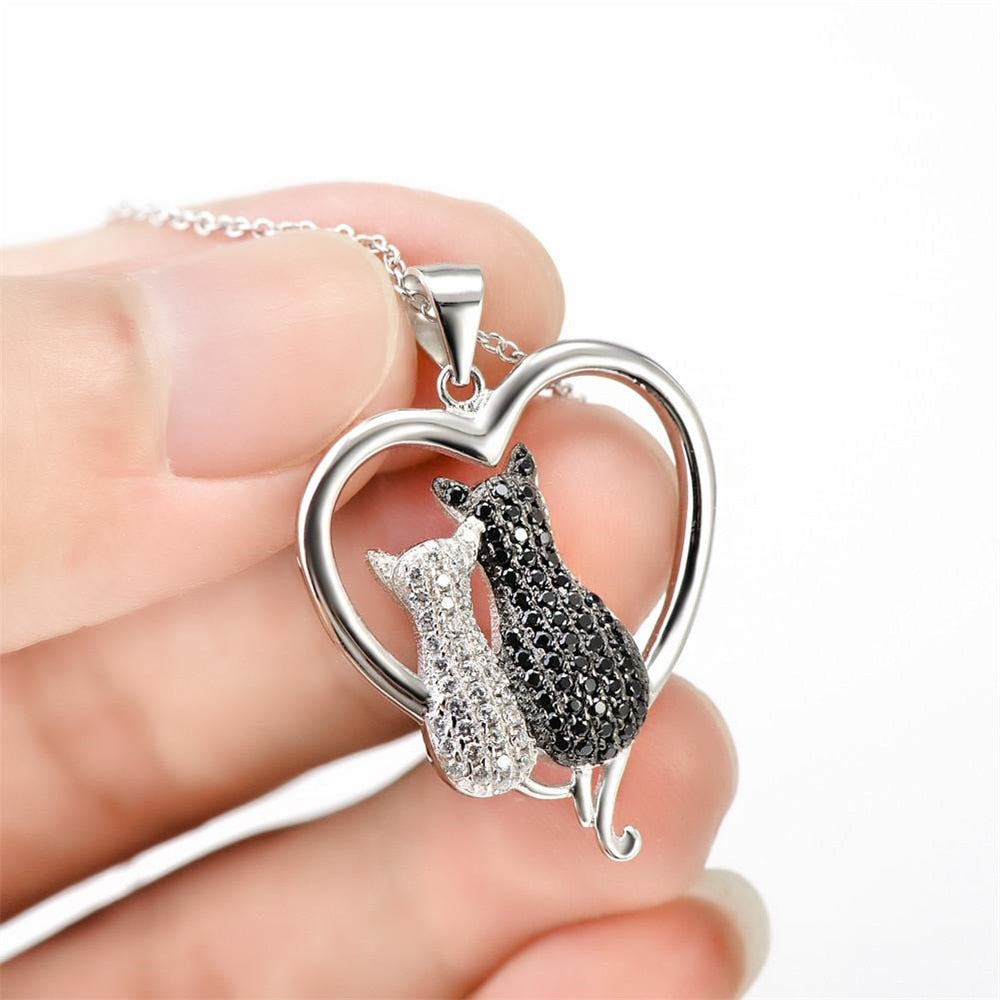 Black and White Cat Necklace - Cat necklace