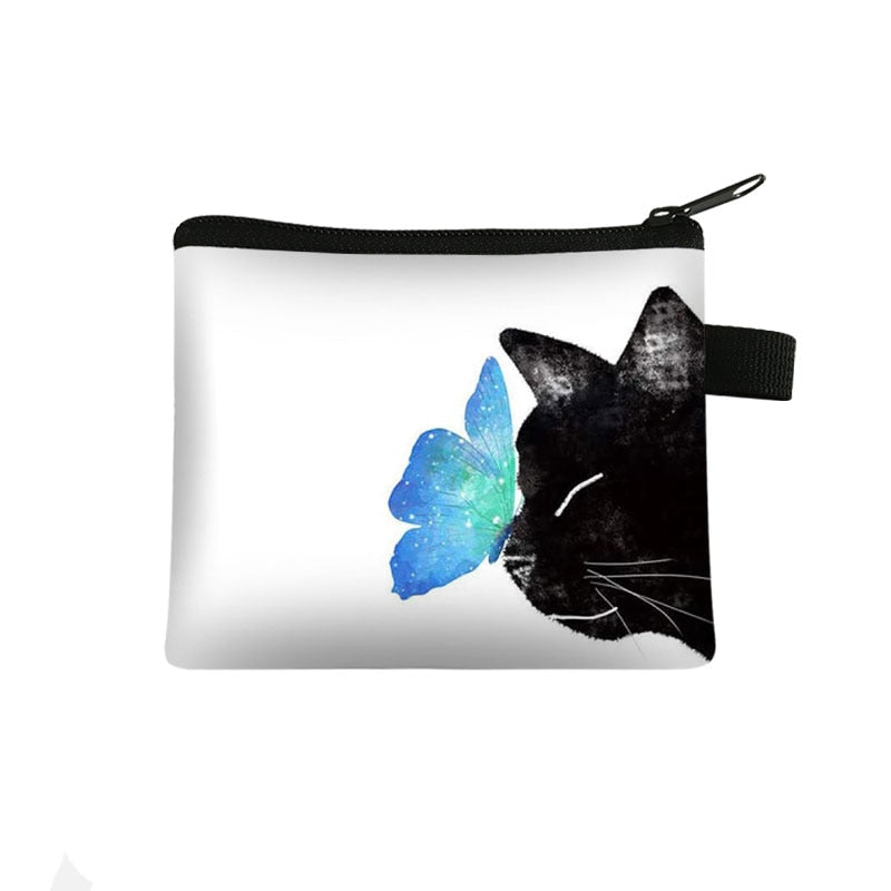 Black and White Cat Purse - Blue Butterfly - Cat purse