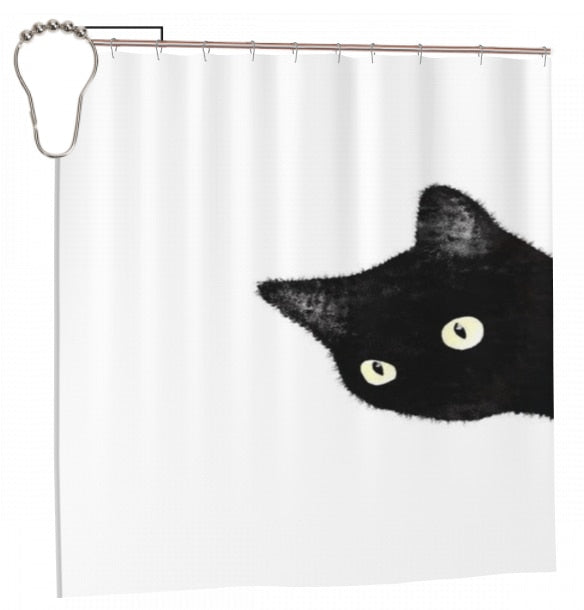 Black and White Cat Shower Curtain - Right / 168x183cm