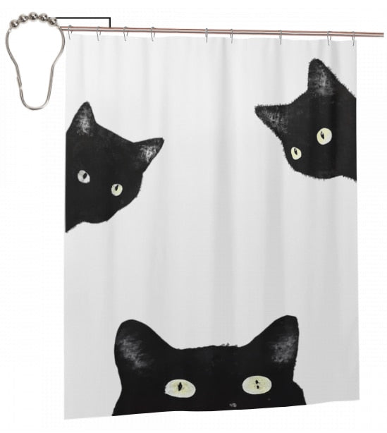 Black and White Cat Shower Curtain - Many Cats / 168x183cm