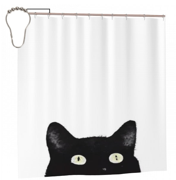 Black and White Cat Shower Curtain - Peaking / 168x183cm