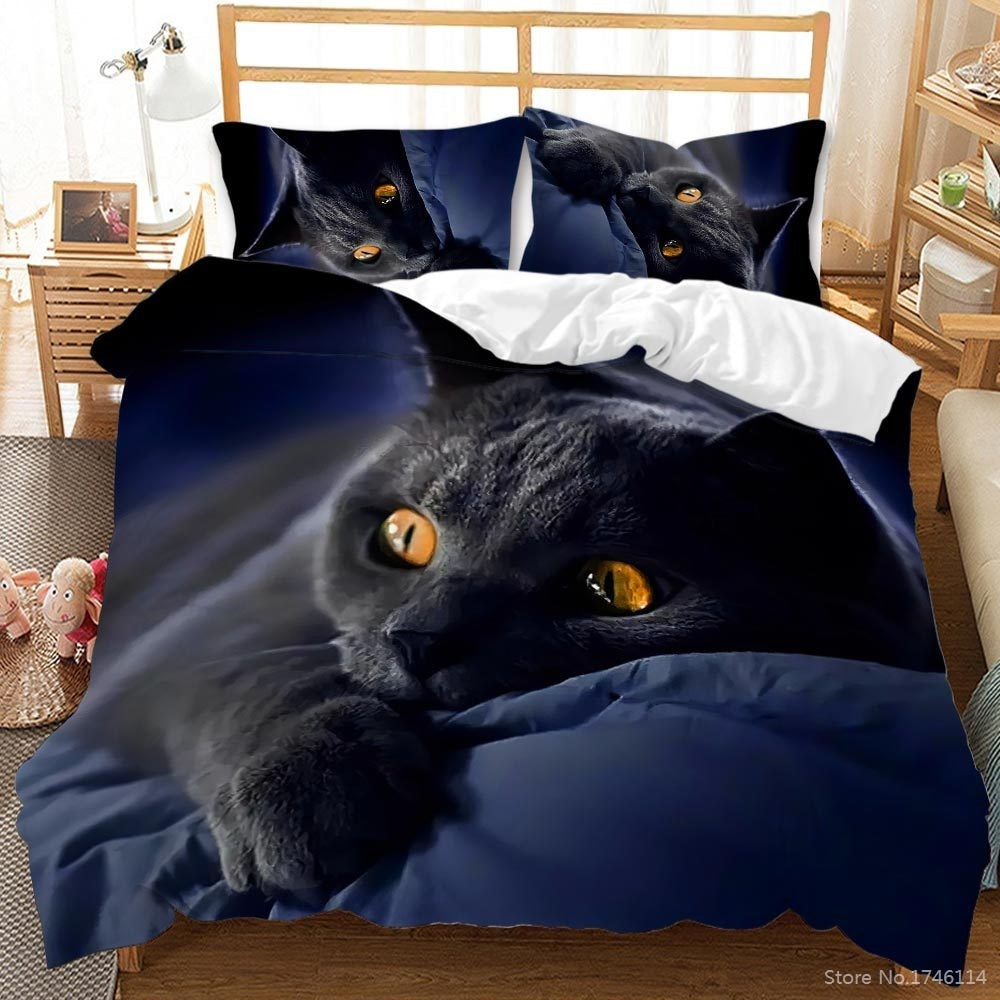 Black Cat Duvet Cover - Blue / US Twin 173x218cm