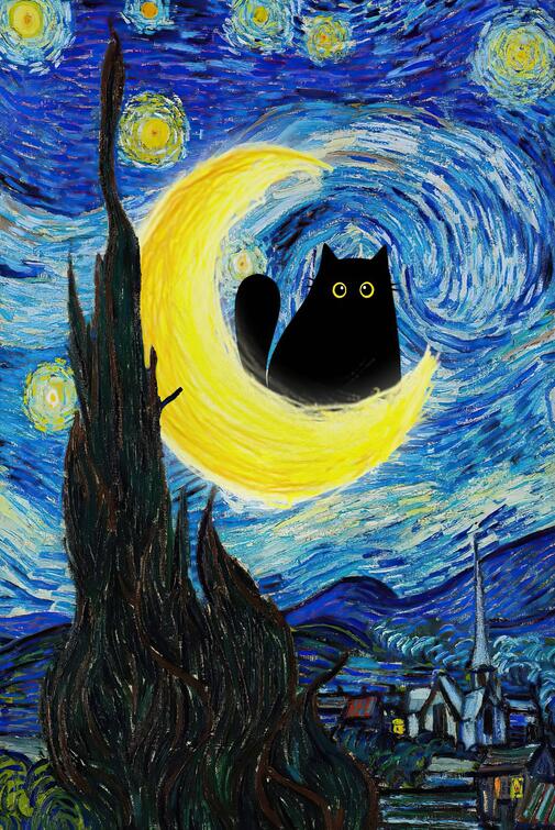 Black Cat Face Painting - 20X30CM NO FRAME / Blue