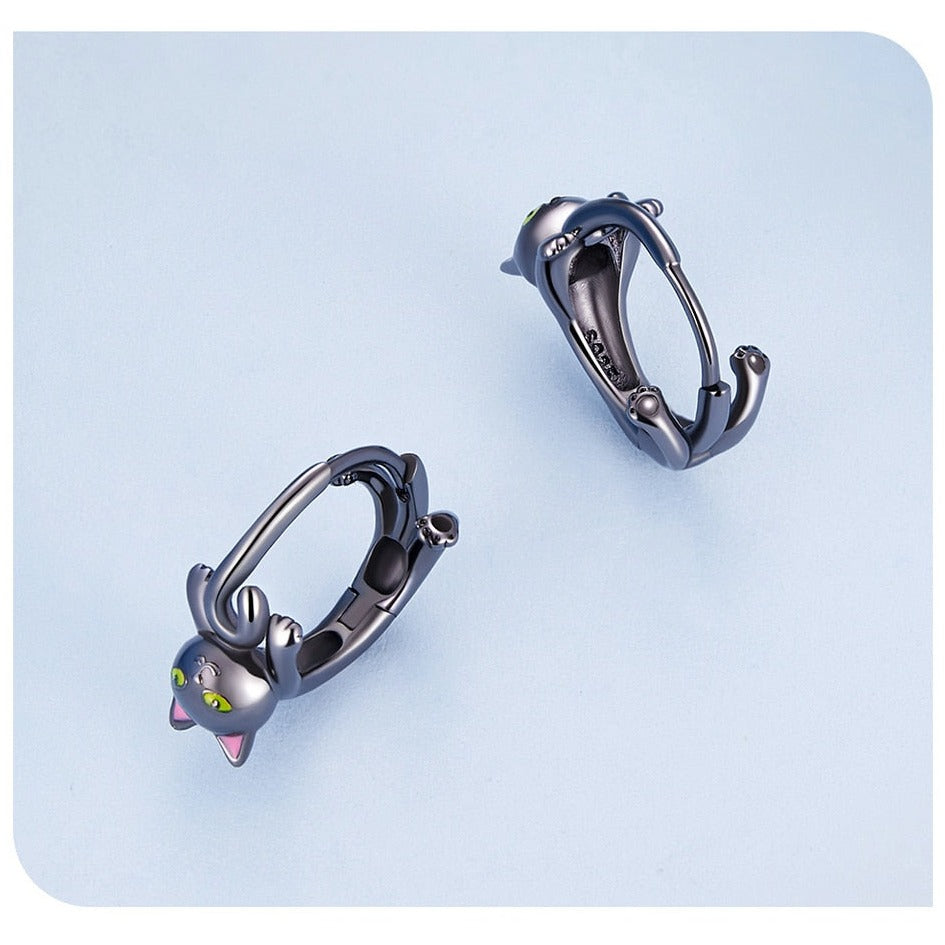 Black Cat Hoop Earrings - Cat earrings