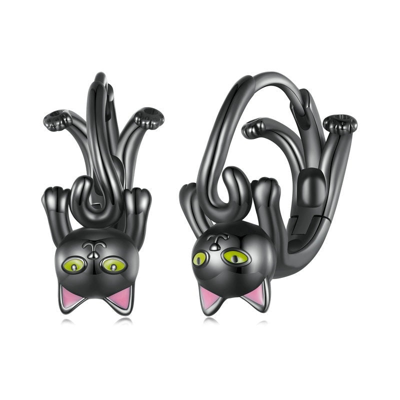 Black Cat Hoop Earrings - Cat earrings