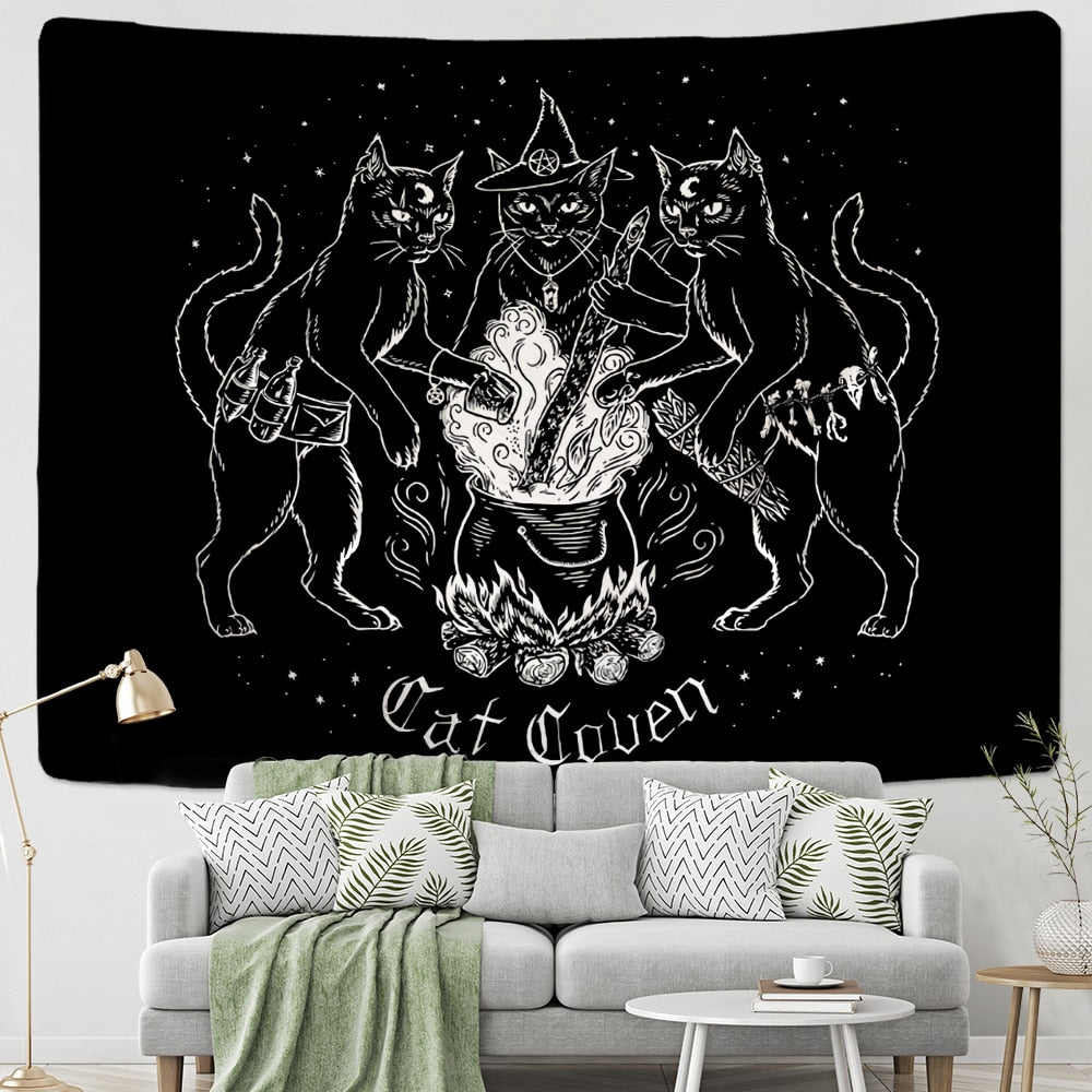 Black Cat Pentagram Tapestry - Cat Tapestry