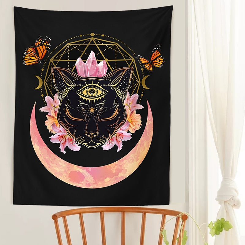Black Cat Wiccan Tapestry - Cat Tapestry