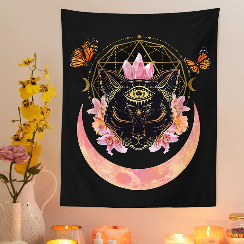 Black Cat Wiccan Tapestry - Cat Tapestry
