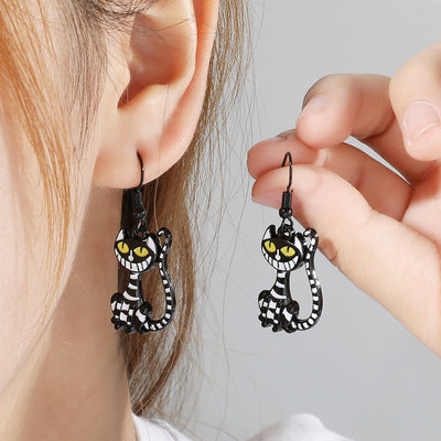 Black Cheshire Cat Earrings - Cat earrings