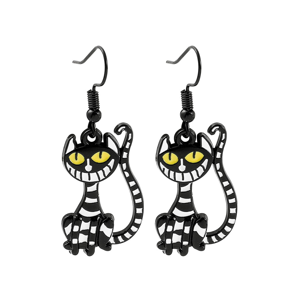 Black Cheshire Cat Earrings - Cat earrings