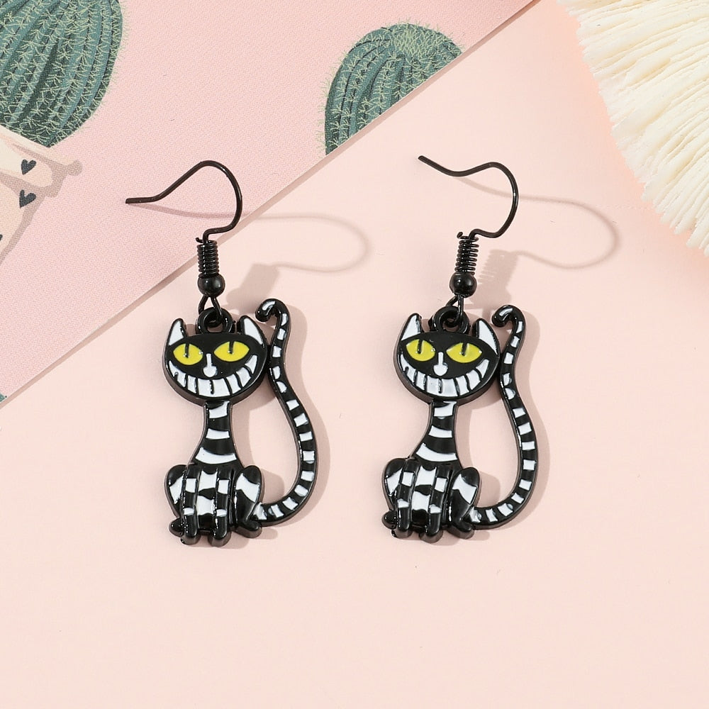 Black Cheshire Cat Earrings - Cat earrings