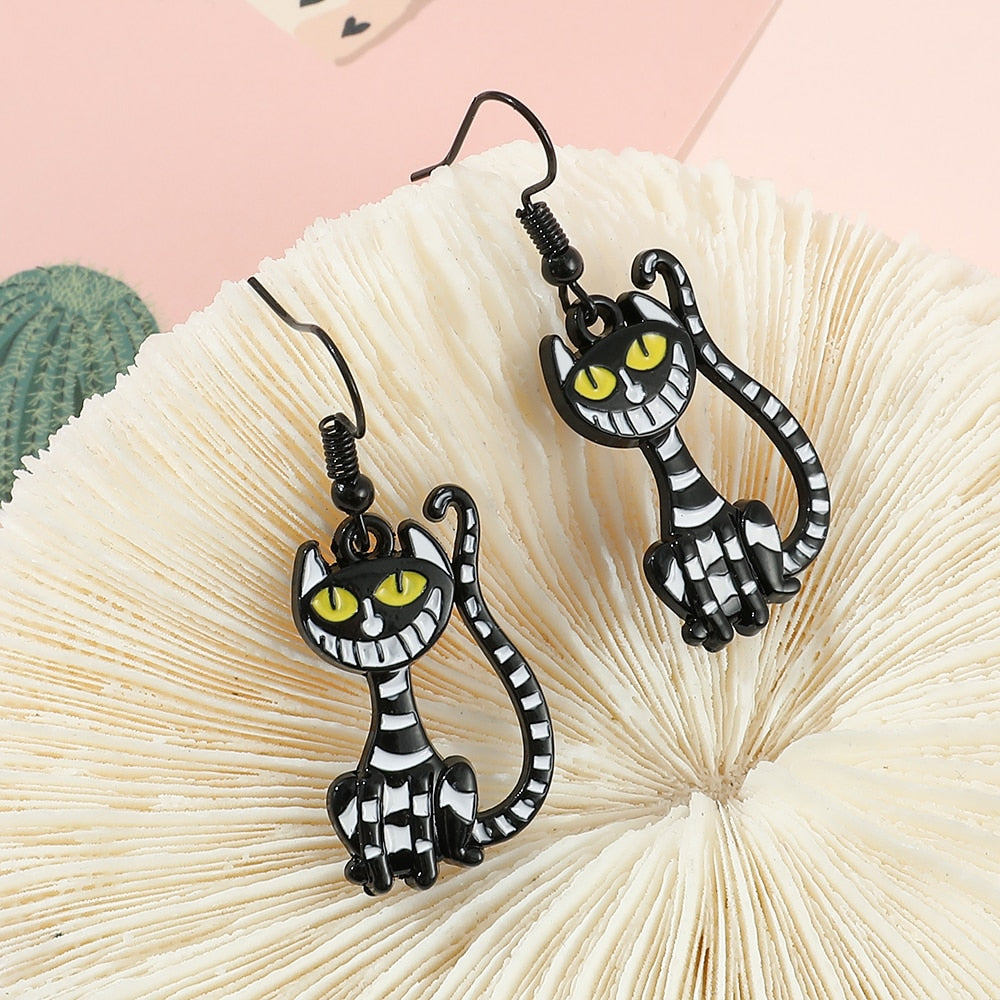 Black Cheshire Cat Earrings - Cat earrings