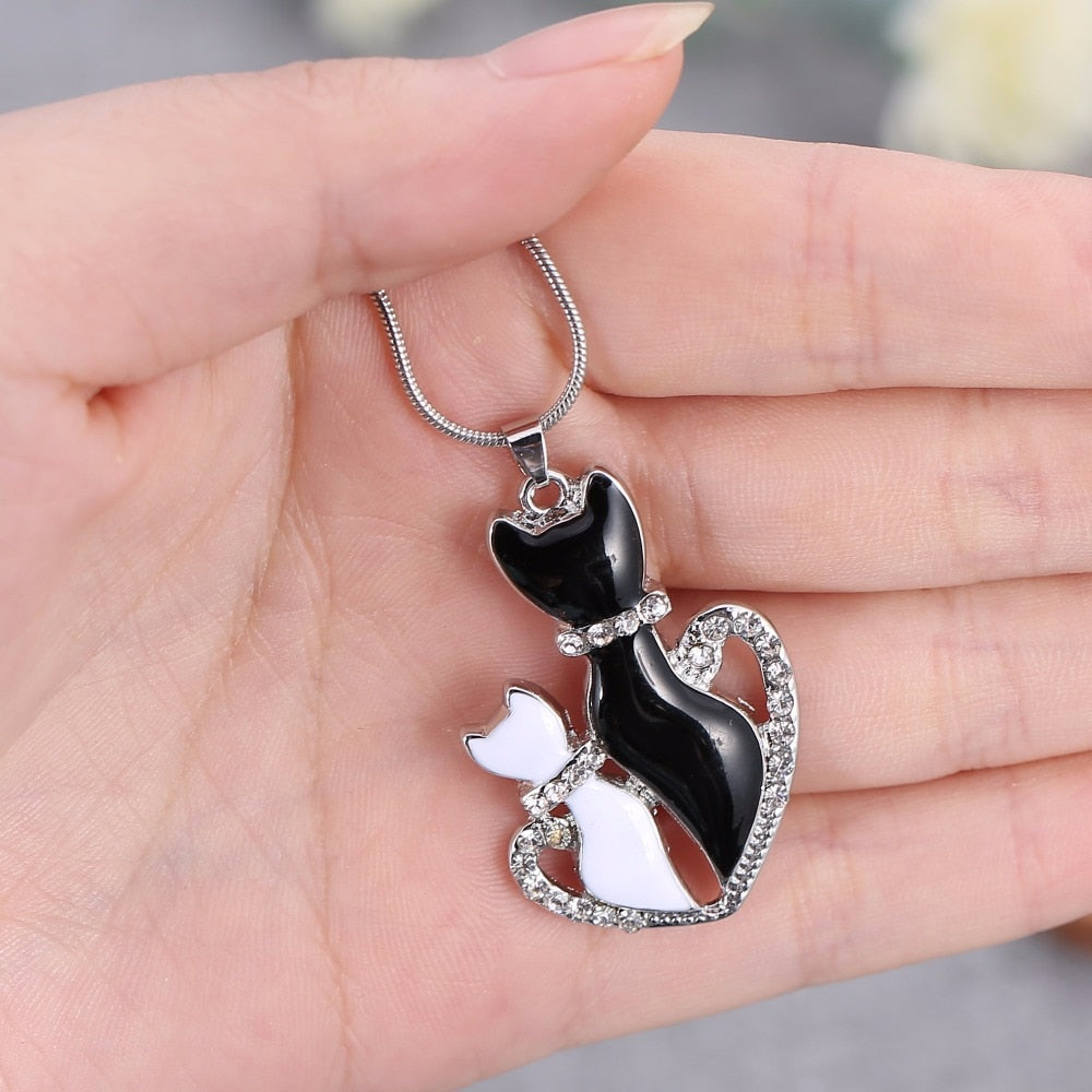 Black Diamond Cat Necklace - Cat necklace