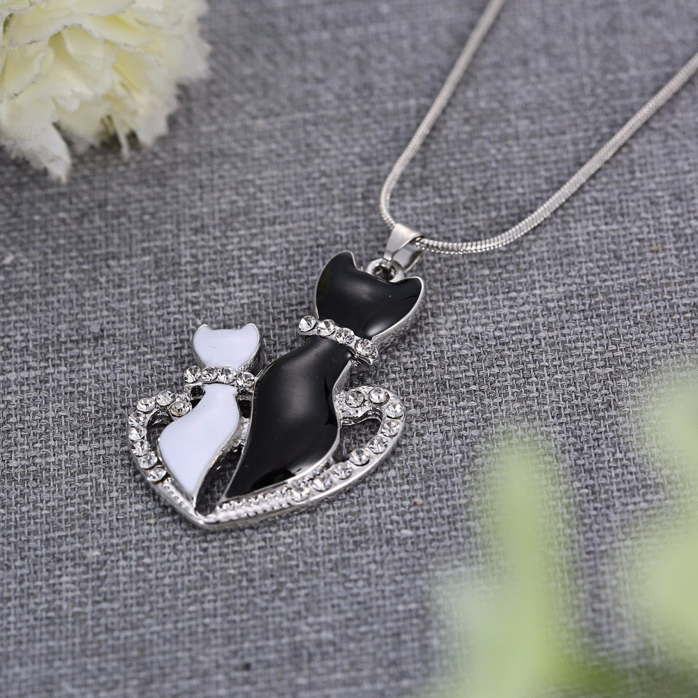 Black Diamond Cat Necklace - Cat necklace