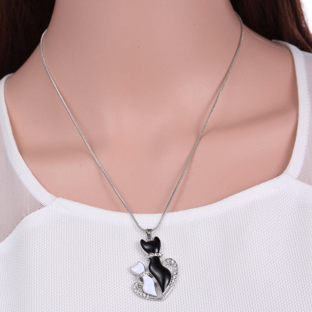 Black Diamond Cat Necklace - Cat necklace