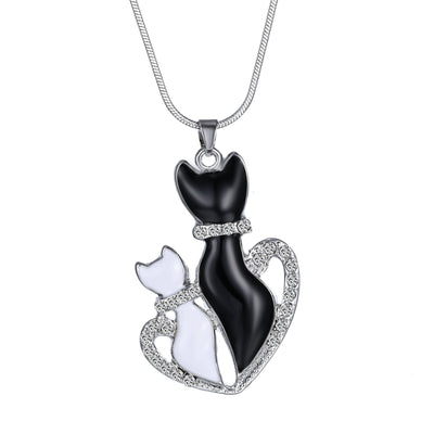 Black Diamond Cat Necklace - Cat necklace