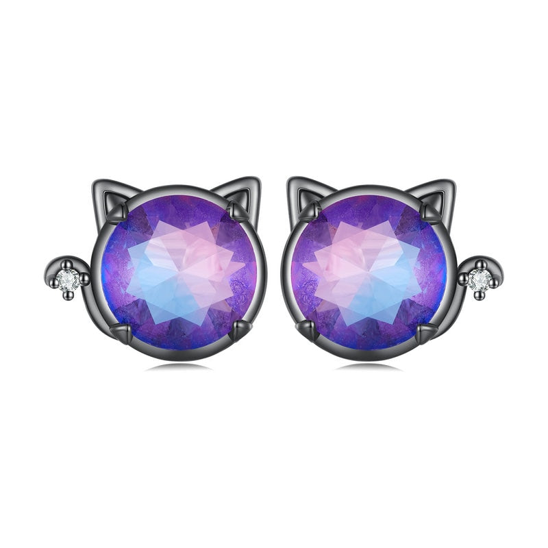 Black Eye Silver Cat Earrings - Cat earrings