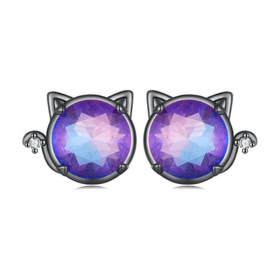 Black Eye Silver Cat Earrings - Cat earrings
