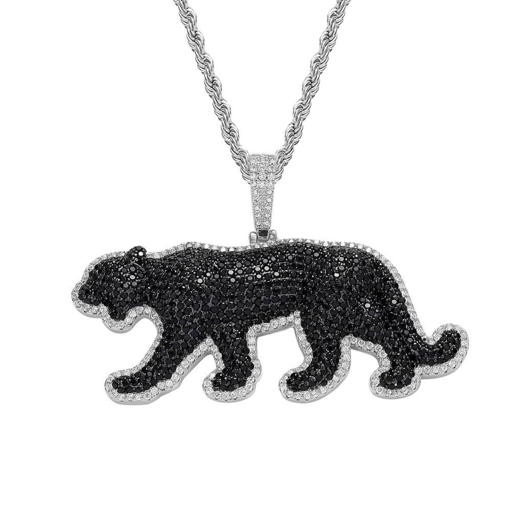 Black Panther Cat Necklace - Silver - Cat necklace