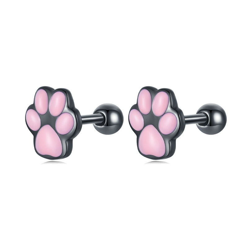 Black Pink Cat Earrings - Cat Paw - Cat earrings