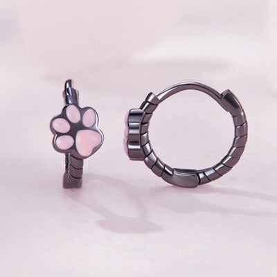 Black Pink Cat Paw Earrings - Cat earrings