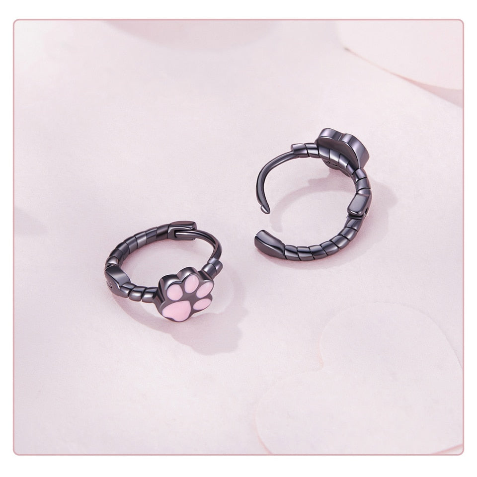 Black Pink Cat Paw Earrings - Cat earrings