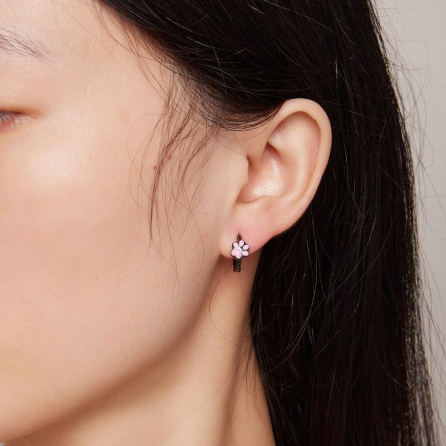 Black Pink Cat Paw Earrings - Cat earrings