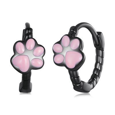 Black Pink Cat Paw Earrings - Cat earrings