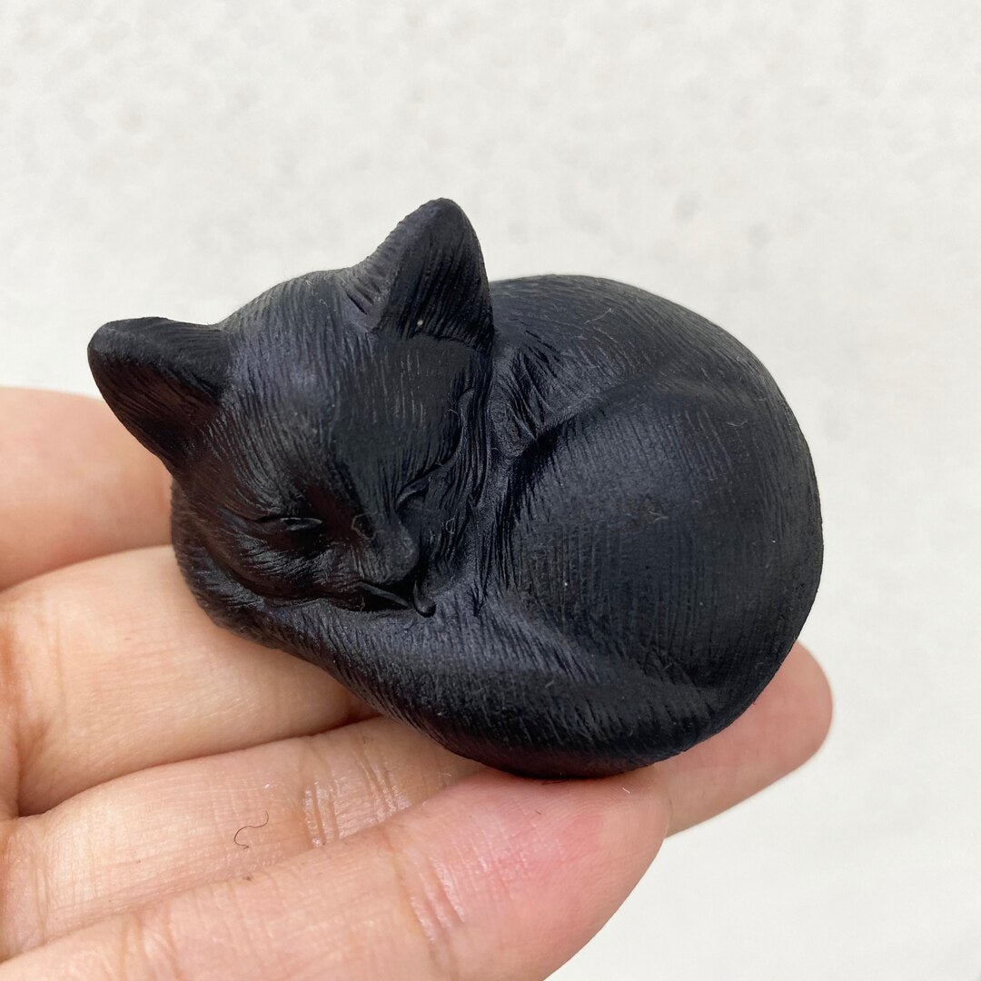 Black Small Cat Garden Statue - Sleep