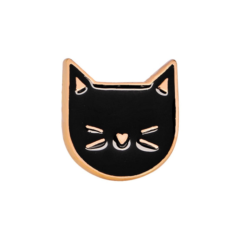 Black White Cats Enamel Pins - Black
