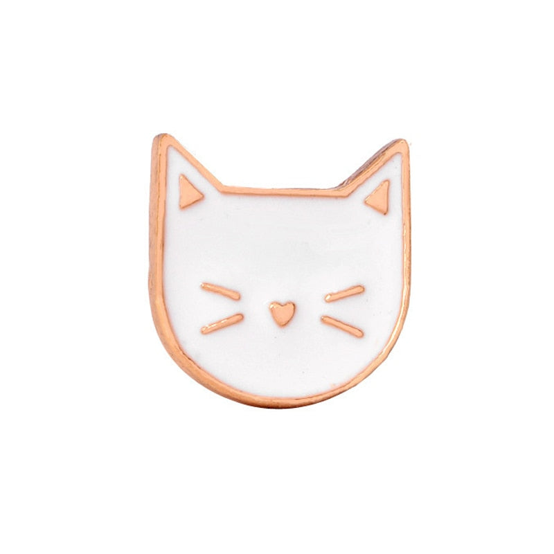 Black White Cats Enamel Pins - White