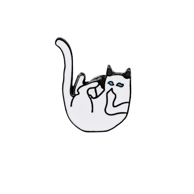 Black White Cats Enamel Pins - Cat 3
