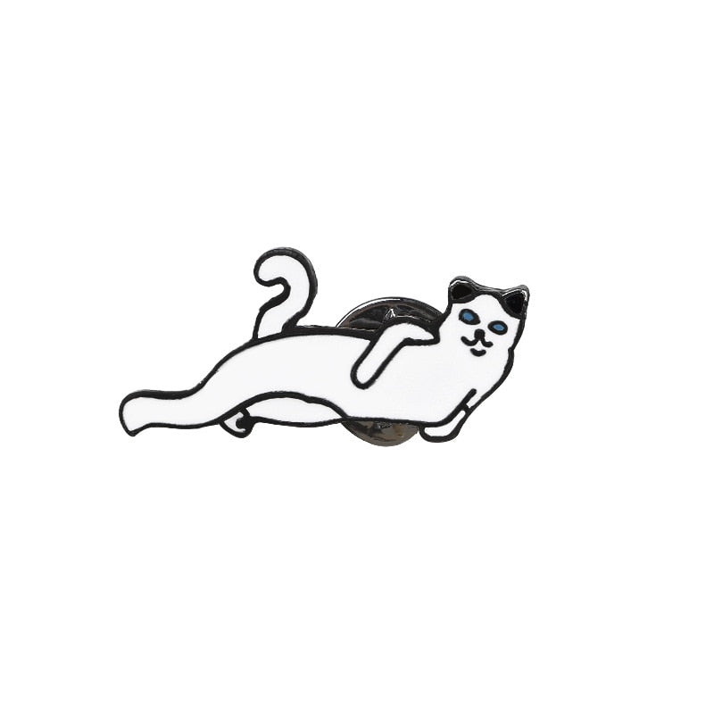 Black White Cats Enamel Pins - Cat 4