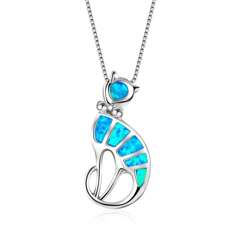 Blue Cat Necklace - Blue - Cat necklace