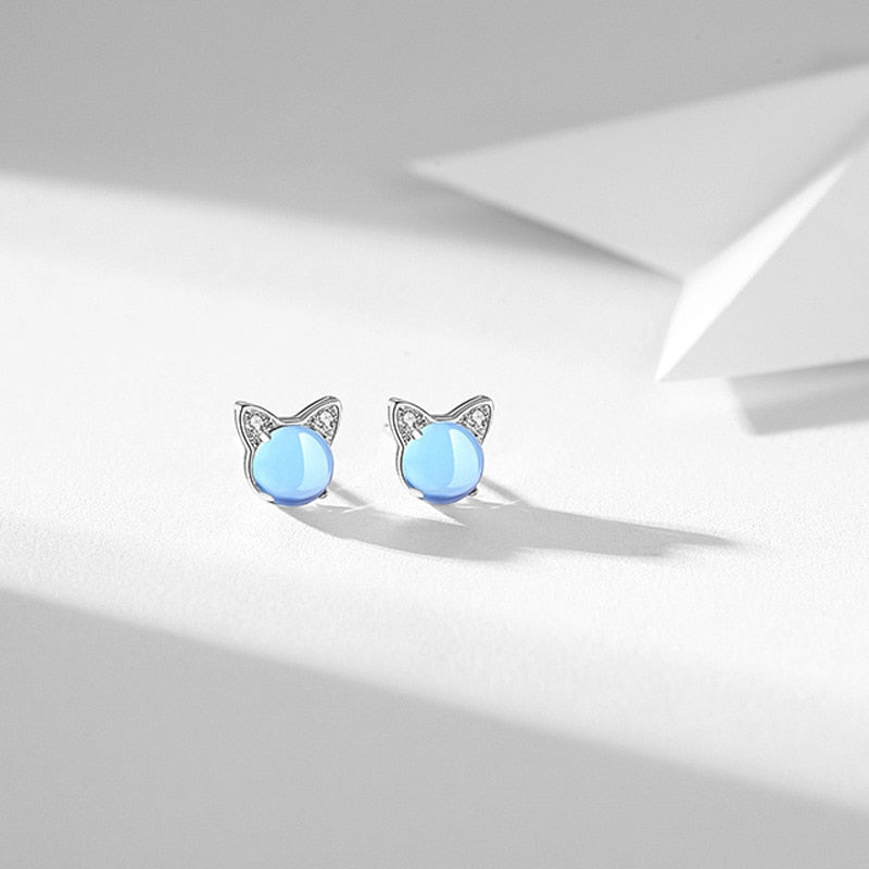 Blue Cat Pearl Earrings - Cat earrings