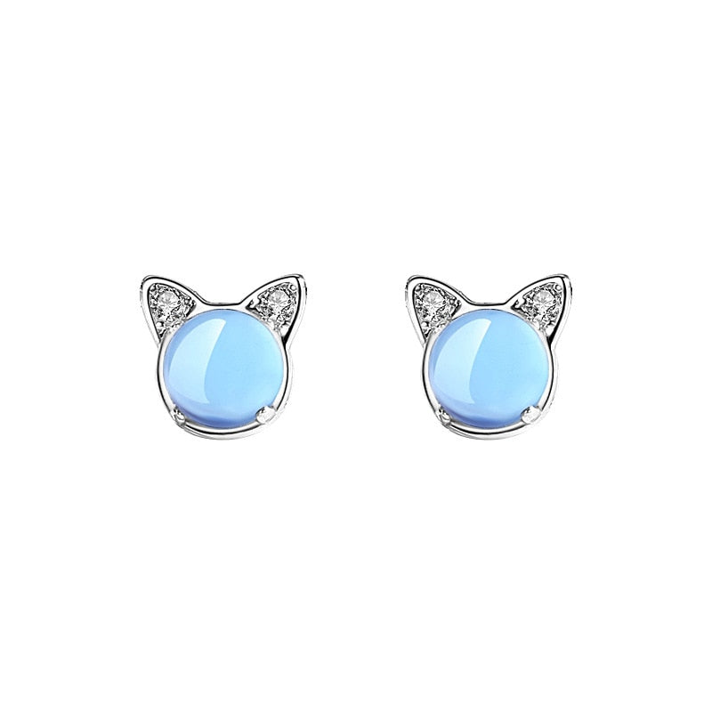 Blue Cat Pearl Earrings - Cat earrings