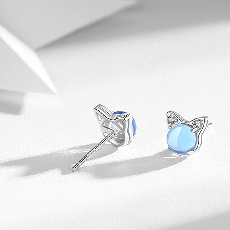 Blue Cat Pearl Earrings - Cat earrings