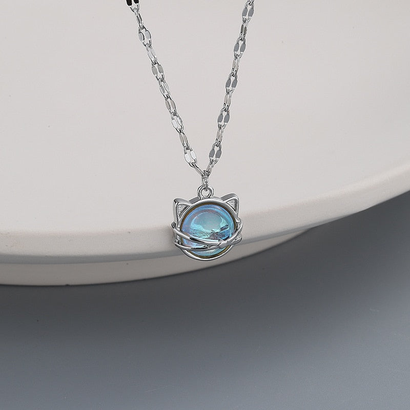 Blue Cats Eye Necklace - Cat necklace