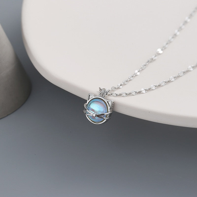 Blue Cats Eye Necklace - Cat necklace