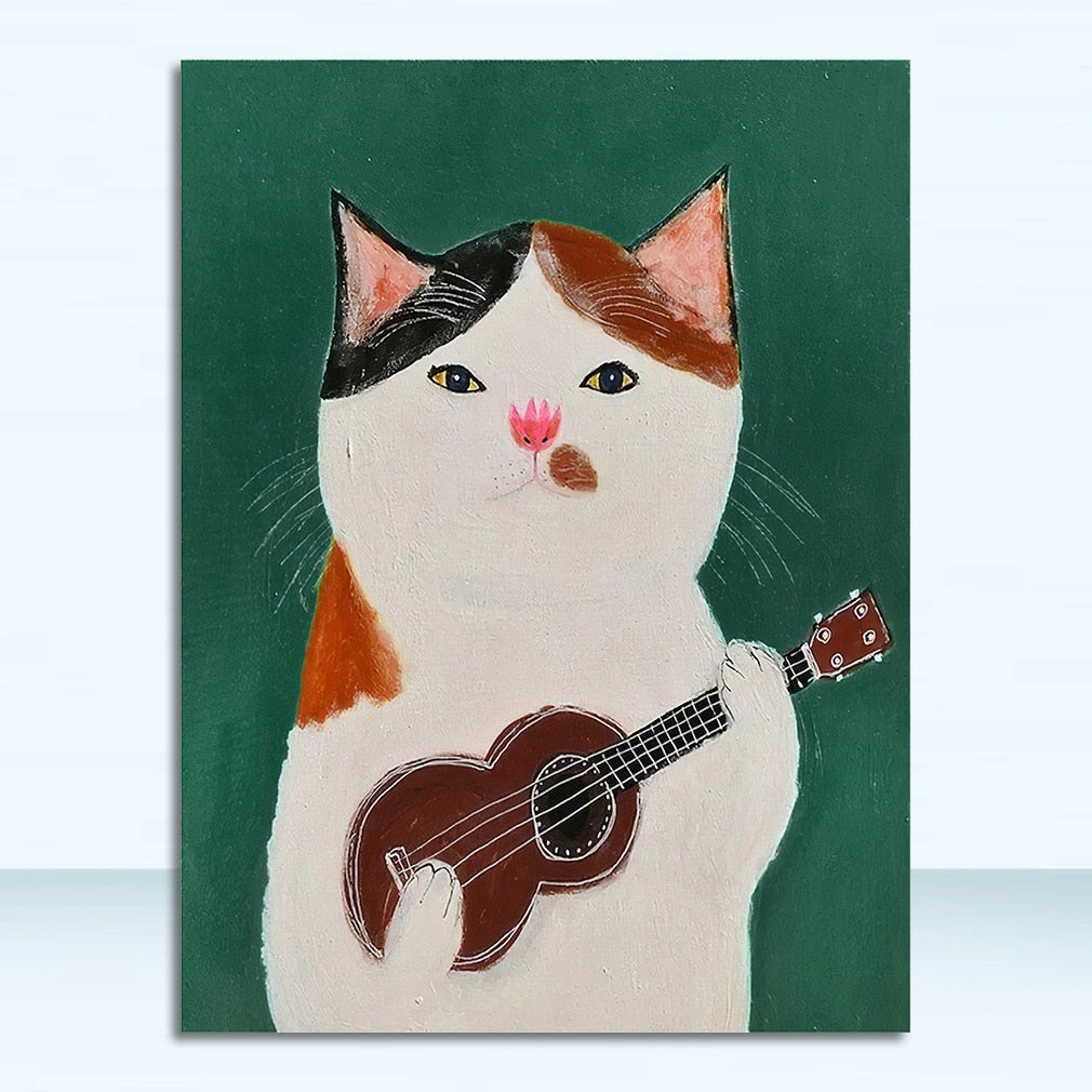 Calico Cat Painting - 10x15cm No Frame / Green