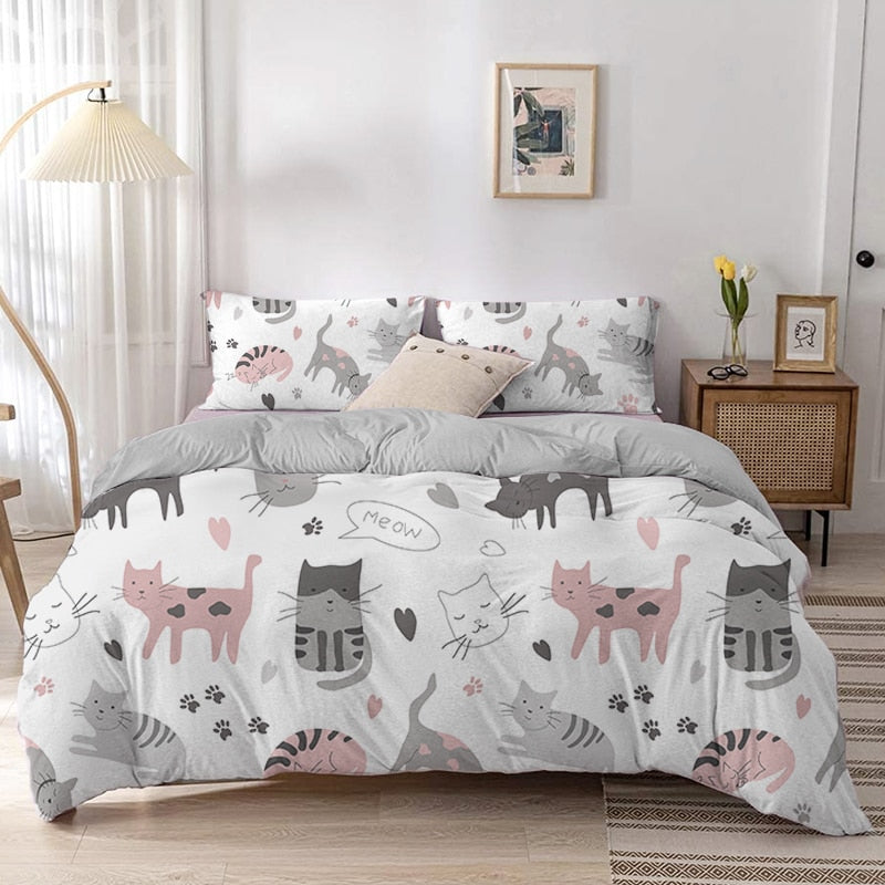 Cartoon Cat Duvet Cover - White / 70x133cm 2pcs